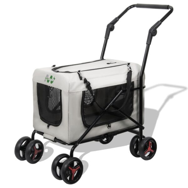 Pet Stroller with Detachable Wheels, Cat Carrier Dog Carrier, Adjustable Mesh Windows, Portable Pet Travel Bag, Travel Foldable Pet Carrier for Small Cat and Dog (Beige)