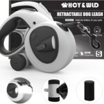 HCY&WLD Upgrade 4-in-1 Retractable Dog Leash with LED Light & Dispenser & Poop Bags, 16 ft Heavy Duty Dog Leash with Anti-Slip Handle for Dogs up to 44 lbs, 360 Tangle-Free, One Button Brake & Lock