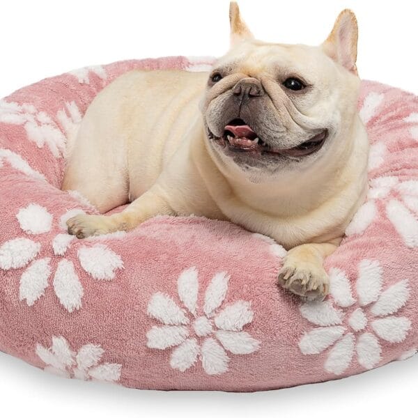Donut Dog Beds for Small Dogs, Calming Round Cat Beds for Indoor Cats, Cute 3D Textured Flower Pet Bed with Removable Washable Cover and Anti-Slip BottomPink23"