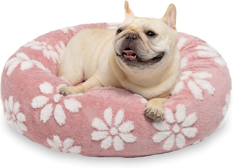 Donut Dog Beds for Small Dogs, Calming Round Cat Beds for Indoor Cats, Cute 3D Textured Flower Pet Bed with Removable Washable Cover and Anti-Slip BottomPink23"