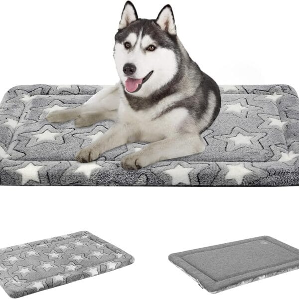 EMPSIGN Dog Crate Pad - Reversible Kennel Mat (Cool & Warm), Machine Washable, Cozy Star Pattern Sleeping Pad for Small Medium Large Dogs, All-Season Pet Bed, Suitable for 36"x24" Dog Crate, Grey