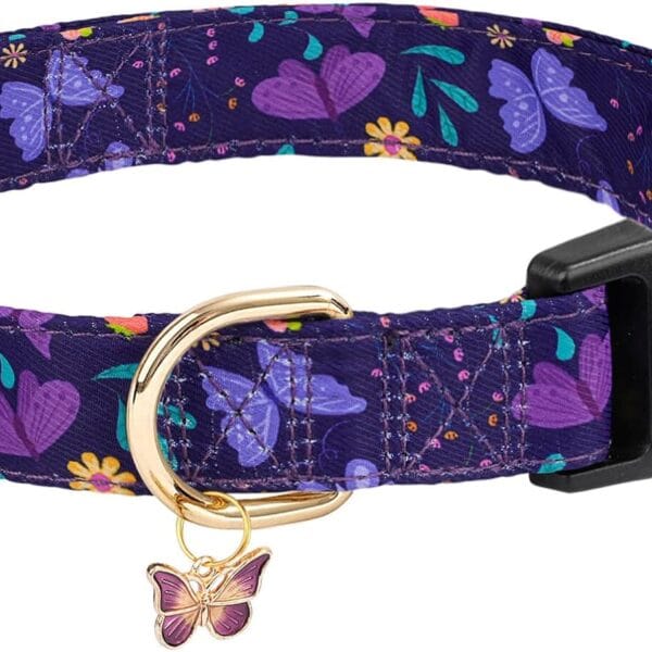 Dog Collars with Buckle Adjustable for Cute Girl Female Boy Dogs,Special Soft and Fancy Dog Pet Collar with Flower Design for Small Medium Large Dogs (S, Purple Butterfly)