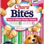 INABA Churu Bites Dog Treat, Grain-Free, Baked Chicken Filled with Churu, Chicken Recipe Wraps Tuna Recipe & Salmon Recipe 20 Pack Variety