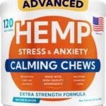 Advanced Calming Chews for Dogs - Hemp Treat + Melatonin + Valerian - Relaxing Bites - Calming Care - Anti-Anxiety & Stress Relief - Made in USA - Calm, Sleep Aid, Storms - 120Ct