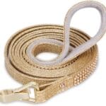 PetsHome Dog Leash, Pet Leash, [Bling Rhinestones] Premium PU Leather Durable and Soft 5 FT Leash for Control Safety Training, Walking Lead for Small to Medium Dogs Gold