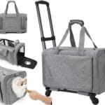 Airline Pet Carrier with Wheels - Large Mesh Ventilation, Privacy Cover & Detachable Wheels for Cats/Dogs Up to 30 lbs, TSA Approved