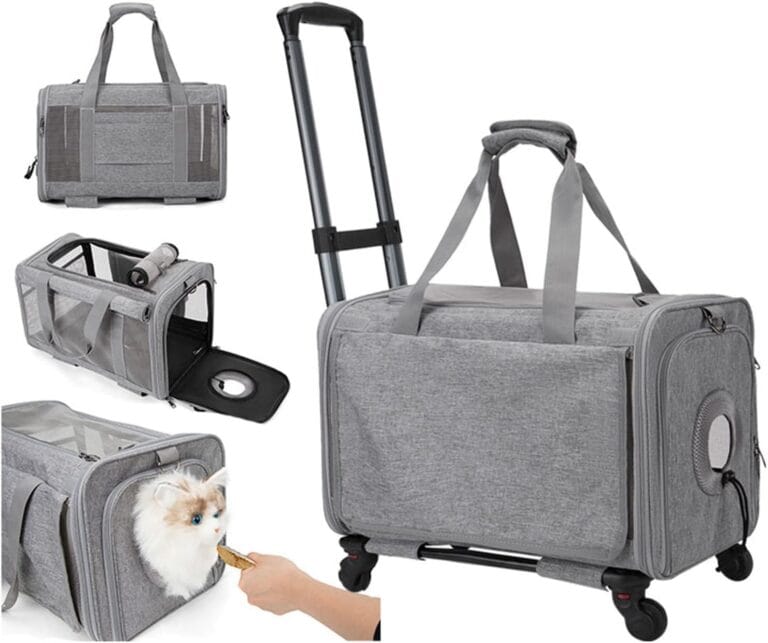 Airline Pet Carrier with Wheels - Large Mesh Ventilation, Privacy Cover & Detachable Wheels for Cats/Dogs Up to 30 lbs, TSA Approved