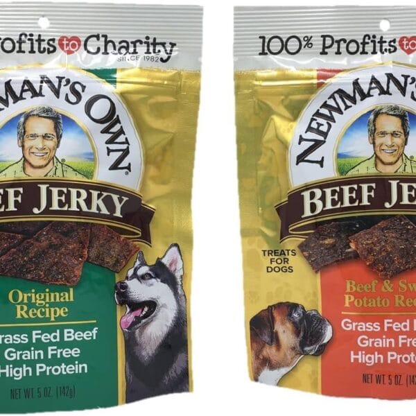 Newman's Own Beef Jerky Treats for Dogs, Bundle of 2 Flavors, Original Recipe and Beef & Sweet Potato Recipe, 5oz each