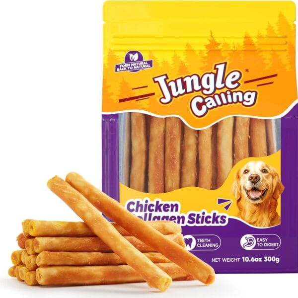 Jungle Calling Dog Treats, Chicken Beef Collagen Sticks, Chew Bones Treat for Small Medium Breed Moderate Chewers, Bully Stick, Long Lasting High Protein Easy to Digest, 5 Inch 10.6 oz