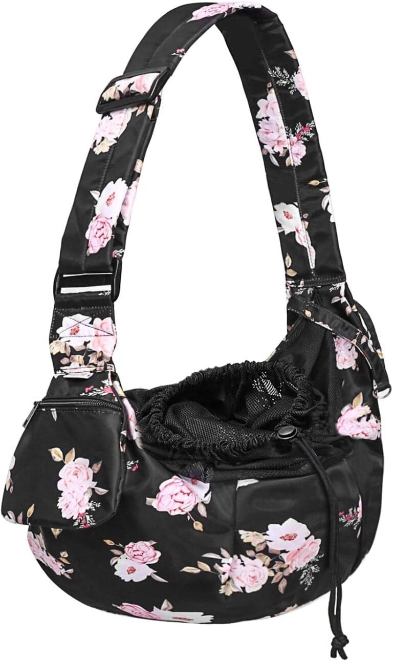 Petmolico Pet Dog Sling Carrier, Hands Free Breathable Mesh Adjustable Dog Cat Puppy Bag with Zipper Pocket for Daily Walk, Travel Outdoor Activity and Weekend Adventure, Pink Rose