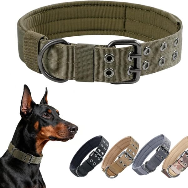 EXCELLENT ELITE SPANKER 1.5" Width Military Dog Collar Adjustable Metal D Ring & Buckle Working Dog Collar for Medium Large Dogs(Ranger Green-L)