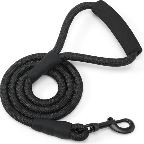 Mile High Life Comfortable Padded Handle Dog Leash - Heavy Duty 4 Feet Black Nylon Rope