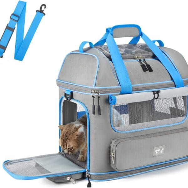 Expandable Cat Dog Carrier: NOBLE DUCK Soft-Sided Pet Carrier Airline Approved Large Small Medium Collapsible Portable Travel Up to 25 Lbs Grey