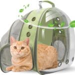 Cat Backpack Carrier Back Expandable Bubble Pet Carrier Backpack for Large Cat, Kitten and Dog, Designed for Hiking, Travelling and Outdoor Use (Back Expandable-LightGreen)