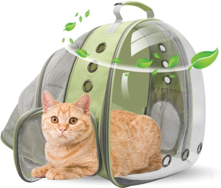 Cat Backpack Carrier Back Expandable Bubble Pet Carrier Backpack for Large Cat, Kitten and Dog, Designed for Hiking, Travelling and Outdoor Use (Back Expandable-LightGreen)