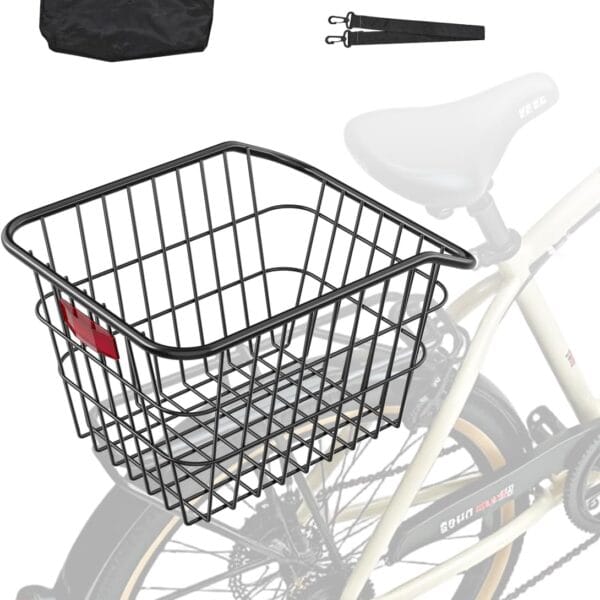 VEVOR Rear Bike Basket, Metal Wire Bicycle Basket with Reflective Tail Light & Waterproof Cover, Durable Bike Back Basket, Fits to Most Rear Bike Racks