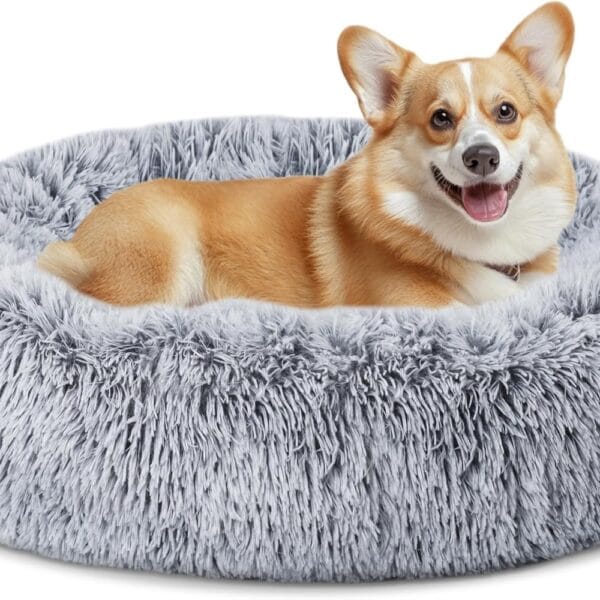 ELSKER&HOME Calming Dog Bed,Donut Washable Warming Soft Round 30 inches Dog Beds for Medium Dogs,Anti-Anxiety Fluffy Plush Cushion Bed Fits up to 45 lbs Pets,Gradient Blue