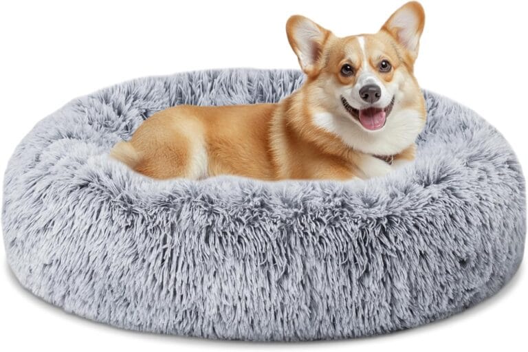 ELSKER&HOME Calming Dog Bed,Donut Washable Warming Soft Round 30 inches Dog Beds for Medium Dogs,Anti-Anxiety Fluffy Plush Cushion Bed Fits up to 45 lbs Pets,Gradient Blue