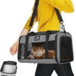 TSA Approved Pet Carrier for Small Cats and Puppies, Soft-Sided and Foldable, Cat and Dog Carrier Fits Pets Up to 15 lbs, Durable Portable Travel Bag with Litter Box, Dark Gray