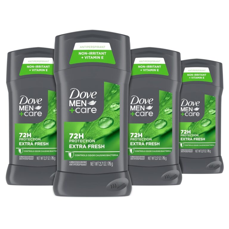 Dove Men+Care Antiperspirant Deodorant Stick for Men 4 Count Extra Fresh with 72-hour Sweat & Odor Protection with 1/4 Moisturizing Cream & Long-lasting Citrus scent 2.7 oz