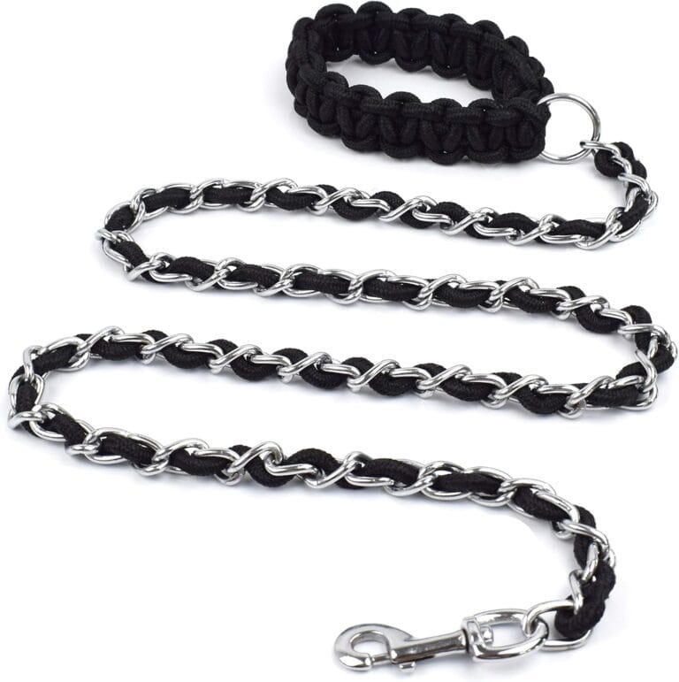 Chew Proof Chain Dog Leash 5.5ft Heavy Duty Dog Leashes Metal Pet Chain Lead with Soft Rope Handle for Medium Large Dogs