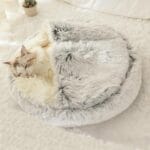 Cat Bed Round Fluffy Hooded Cat Bed Cave, Anti-Anxiety Cave Bed with Hooded Blanket, Cozy Cuddler Luxury Puppy Pet Bed, Anti-Slip Bottom and Machine Washable (Grey, Large)