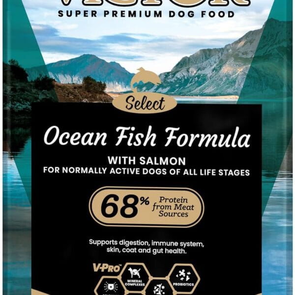 VICTOR Super Premium Dog Food Select Ocean Fish Formula with Salmon Omega-3 and Omega-6 Enriched Gluten-Free Dry Kibble for All Normally Active Dogs of All Life Stages, 15lbs