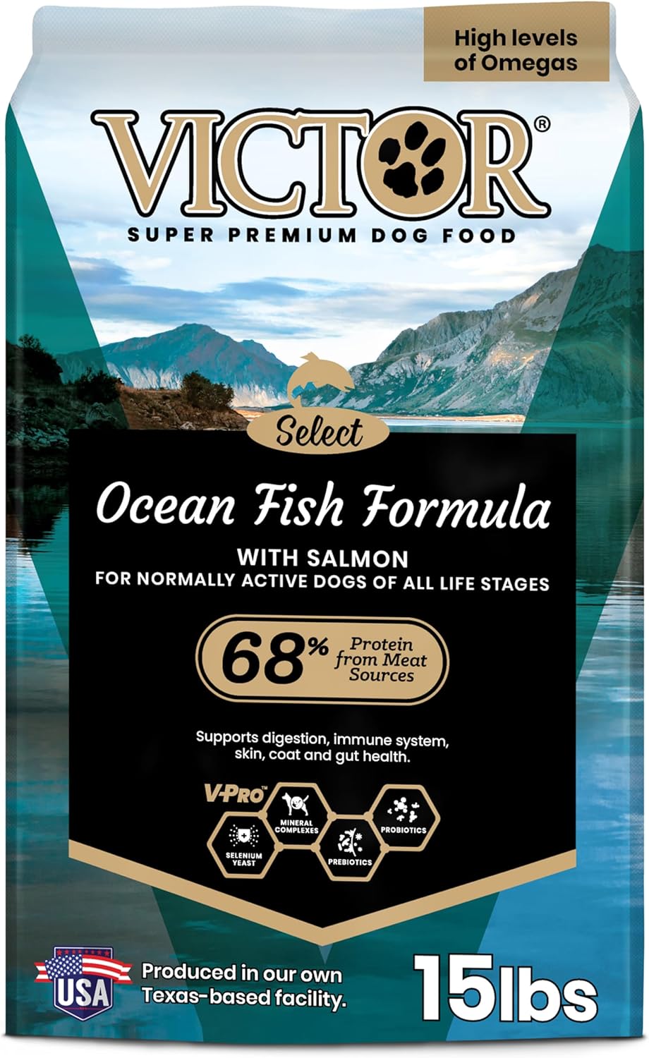 VICTOR Super Premium Dog Food Select Ocean Fish Formula with Salmon Omega-3 and Omega-6 Enriched Gluten-Free Dry Kibble for All Normally Active Dogs of All Life Stages, 15lbs VICTOR Super Premium Dog Food Select Ocean Fish Formula with Salmon Omega-3 and Omega-6 Enriched Gluten-Free Dry Kibble for All Normally Active Dogs of All Life Stages, 15lbs