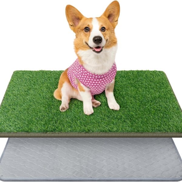 Dog Grass Mat with Pee Pad,Small Litter Box Indoor Artificial Grass Potty Training Pads for Dogs Tray Doggies Washable Reusable Puppy Pads Leakproof Pee on Outdoor Patio Balcony Apartment(18x30'')