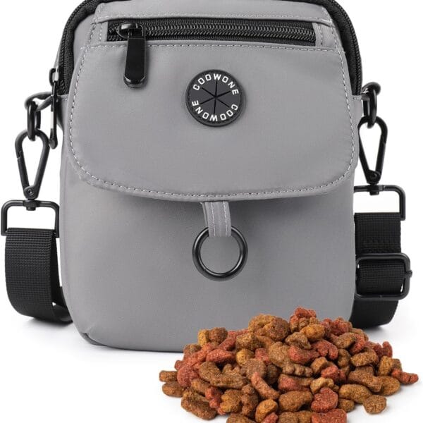 Dog Walking Bag Crossbody Waterproof & Lightweight Treat Pouch for Pet Training, Puppy Treat Tote, Dog Mom Purse (Gray 1.0)