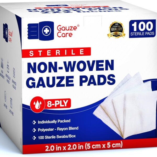 Non-Woven Sterile Gauze Pads 2x2 Pack of 100| 8 ply Gauze Sponges| Individually Packed 2x2 Gauze Pads sterile| Soft and lint-Free Medical Gauze Pads for Enhanced Absorption and First-Aid Wound Care