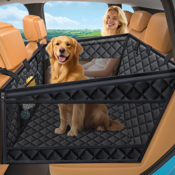 URPOWER Hard Bottom Dog Car Seat for Large Medium Dogs, Dog Back Seat Extender with 3-Sided Hard Boards, Waterproof Pet Backseat Cover Dogs Hammock for Cars, Trucks and SUVs, Holds up to 200 lbs