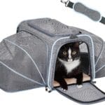 Petsfit Expandable Large Cat Carrier Small Dog Carriers Airline Approved, 17" Lx 11" Wx 11" H Soft-Sided Portable Washable Pet Travel Carrier with 2 Extension for Kittens, Puppies, Rabbits