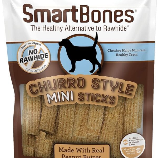 SmartBones Churro-Style Mini Sticks 28 Count, Made with Real Peanut Butter, Rawhide-Free Chews for Dogs, 7.90 Ounce (Pack of 1)