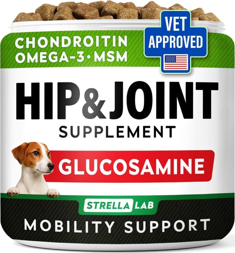 STRELLALAB Hip & Joint Glucosamine Supplement Treats for Dogs - Chondroitin, Omega-3, MSM - Advanced Joint Health Support Chews for Large Breed - Pain Relief - Bacon Flavor - 120 Ct - Made in USA