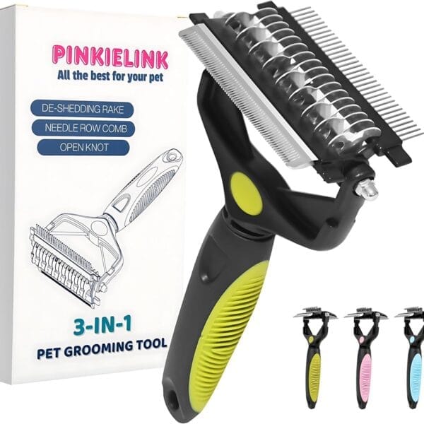 3-IN-1 Pet Grooming Tool - Undercoat Rake, Dematting Comb & Deshedding Brush for Cats & Dogs - Removes Mats, Tangles & Loose Fur, Reduces Shedding & Prevents Hair Mess (Green)