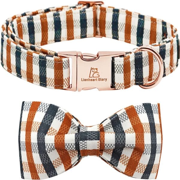 Lionheart Glory Plaid Dog Collar with Bowtie - Heavy Duty, Adjustable, Fall Collar for Large Dogs