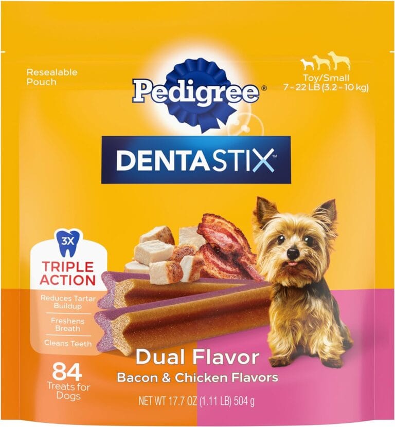 Pedigree Dentastix Dual Flavor Small Breed Dog Treats, Bacon & Chicken, 17.78 oz. Bag (84 Treats)