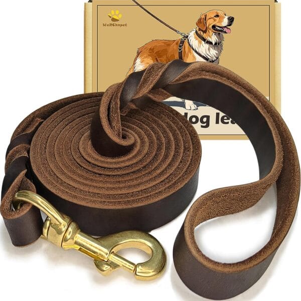 Leather Dog Leash 6ft x 3/4 inch, Heavy Duty, Soft and Strong for Large, Medium, Small Dogs - Premium Leather Leash for Dogs