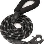 GEIT 2/4/5/6FT Dog Leash, Heavy Duty Rope Leashes, Reflective Nylon Pet Lead with Aluminum Quick Release/Locking Tactical Frog Clip for Small Medium and Large Dogs, Black, 1/2 inch
