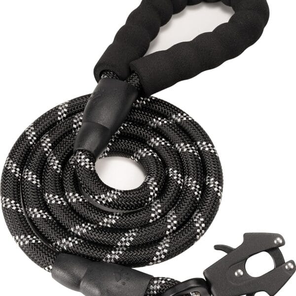GEIT 2/4/5/6FT Dog Leash, Heavy Duty Rope Leashes, Reflective Nylon Pet Lead with Aluminum Quick Release/Locking Tactical Frog Clip for Small Medium and Large Dogs, Black, 1/2 inch