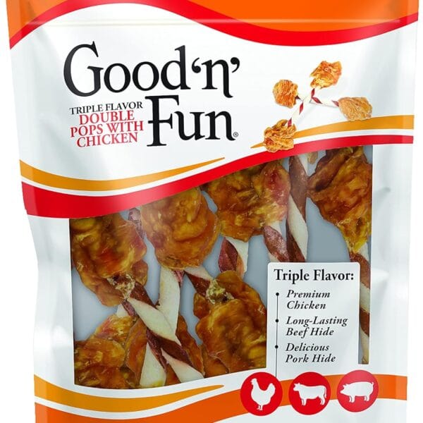 Good 'n' Fun Triple Flavor Double Pops with Chicken, Gourmet Dog Snacks, 5.5 Ounces