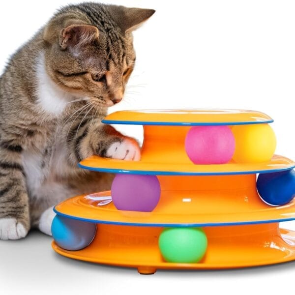 Catstages Tower of Tracks 3-Level Cat Track Toy with 6 Balls, Interactive Toy for Indoor Cats, Orange