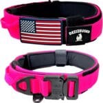 Tactical Dog Collar with Handle, American Flag Patch, 1.5 Inch Wide Thick Heavy Duty Nylon, Quick Release Metal Buckle, Customizable Name Plate, Ideal Dog Collars for Medium to Large Breeds K9 Harness
