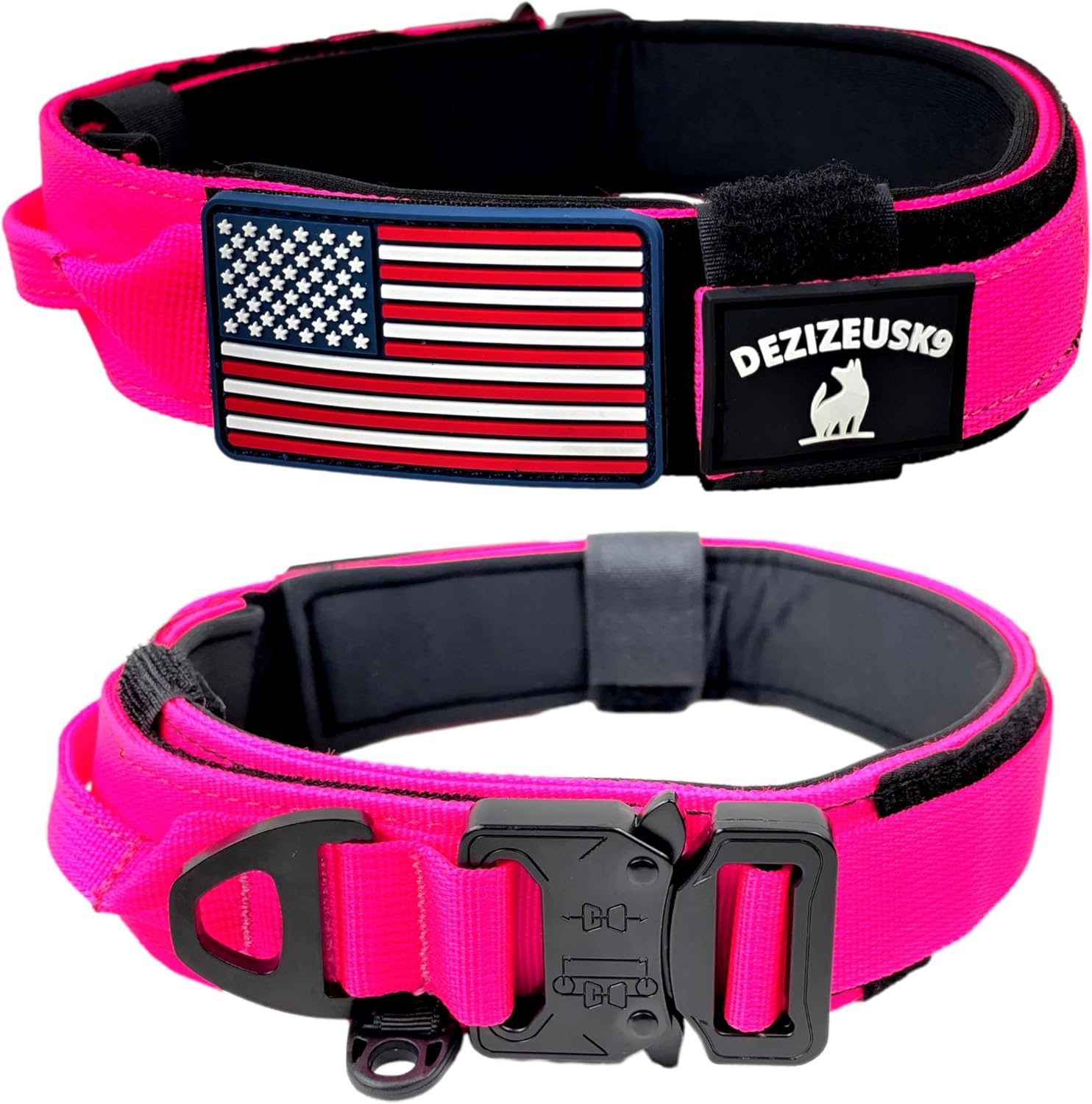 Tactical Dog Collar with Handle, American Flag Patch, 1.5 Inch Wide Thick Heavy Duty Nylon, Quick Release Metal Buckle, Customizable Name Plate, Ideal Dog Collars for Medium to Large Breeds K9 Harness Tactical Dog Collar with Handle, American Flag Patch, 1.5 Inch Wide Thick Heavy Duty Nylon, Quick Release Metal Buckle, Customizable Name Plate, Ideal Dog Collars for Medium to Large Breeds K9 Harness