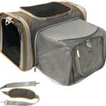 Mr. Peanut's Expandable Airline Approved Soft Sided Pet Carrier, Luxury Travel Tote with Premium Auto Self Locking Zippers, Plush Faux Fleece Bedding with Sturdy Plywood Base, 18LX10.5WX11 H