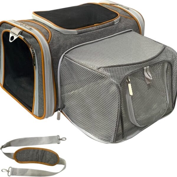 Mr. Peanut's Expandable Airline Approved Soft Sided Pet Carrier, Luxury Travel Tote with Premium Auto Self Locking Zippers, Plush Faux Fleece Bedding with Sturdy Plywood Base, 18LX10.5WX11 H