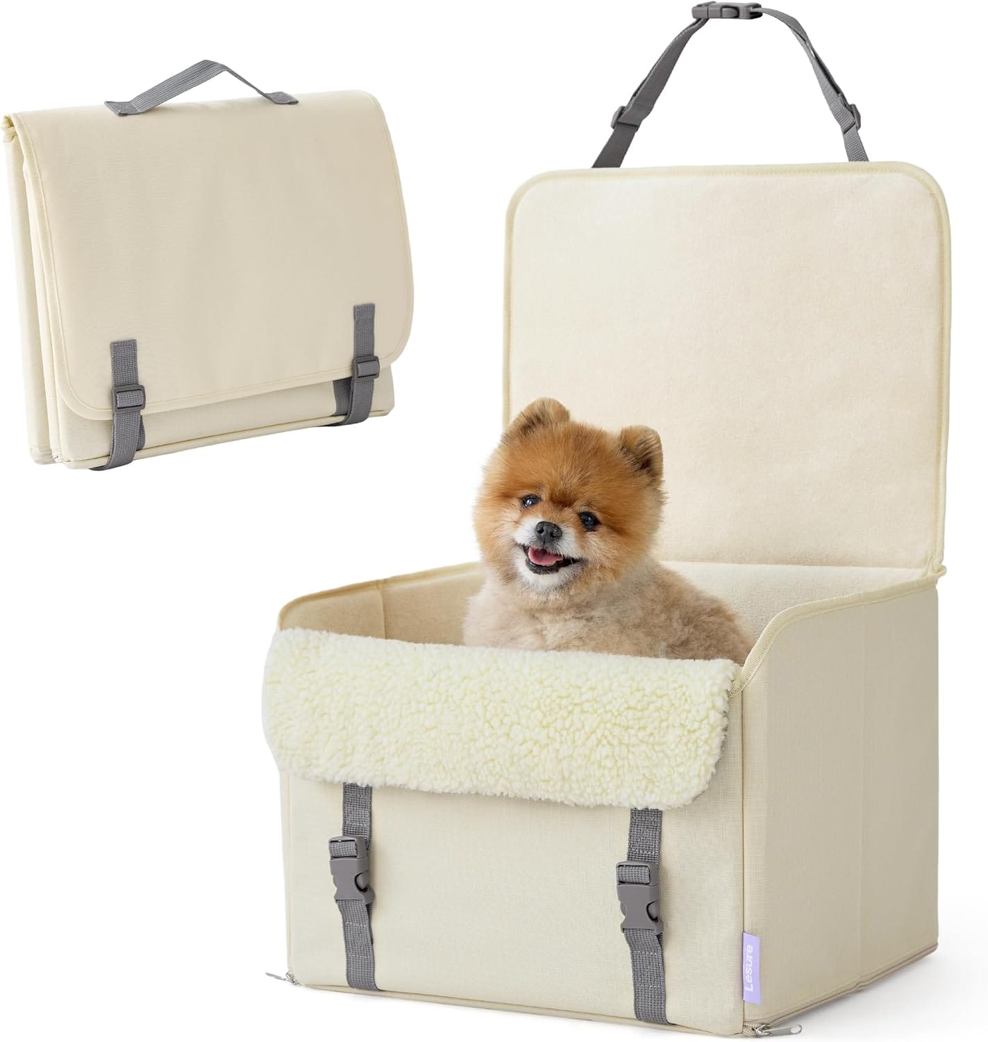 Lesure Dog Car Seat for Small Dogs, Foldable Pet Car Seat with Clip-On Safety Leash, Waterproof Puppy Booster Car Seat for Small Pets Under 25lbs, Portable Doggie Travel Carrier Bed, Light Ivory Lesure Dog Car Seat for Small Dogs, Foldable Pet Car Seat with Clip-On Safety Leash, Waterproof Puppy Booster Car Seat for Small Pets Under 25lbs, Portable Doggie Travel Carrier Bed, Light Ivory
