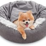 MIXJOY Small Dog Bed Cat Bed with Blanket Attached, Round Hooded Cozy Dog Cave Beds for Small Dogs, Soft Plush Cuddler Puppy Pet Bed, Anti-Slip Bottom, 23inch