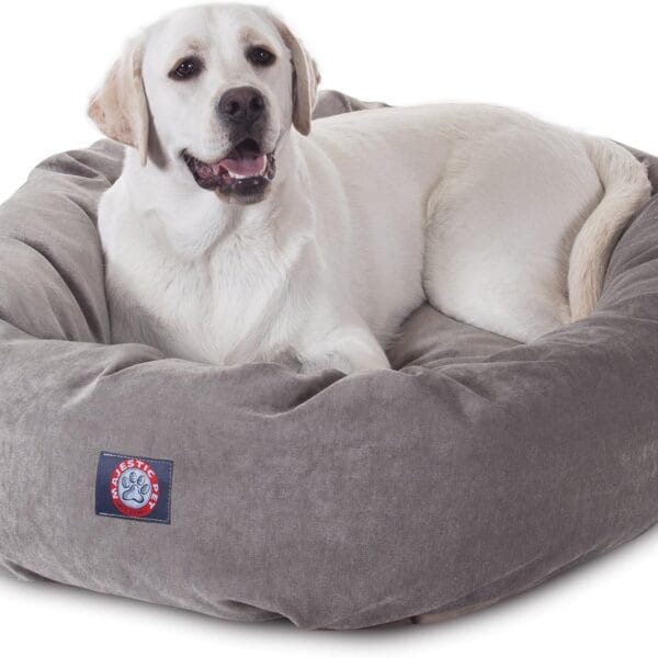 Majestic Pet 40 Inch Micro Velvet Calming Dog Bed Washable  Cozy Soft Round Dog Bed with Spine for Head Support - Fluffy Donut Dog Bed 40x29x9 (inch)  Round Pet Bed Large - Vintage